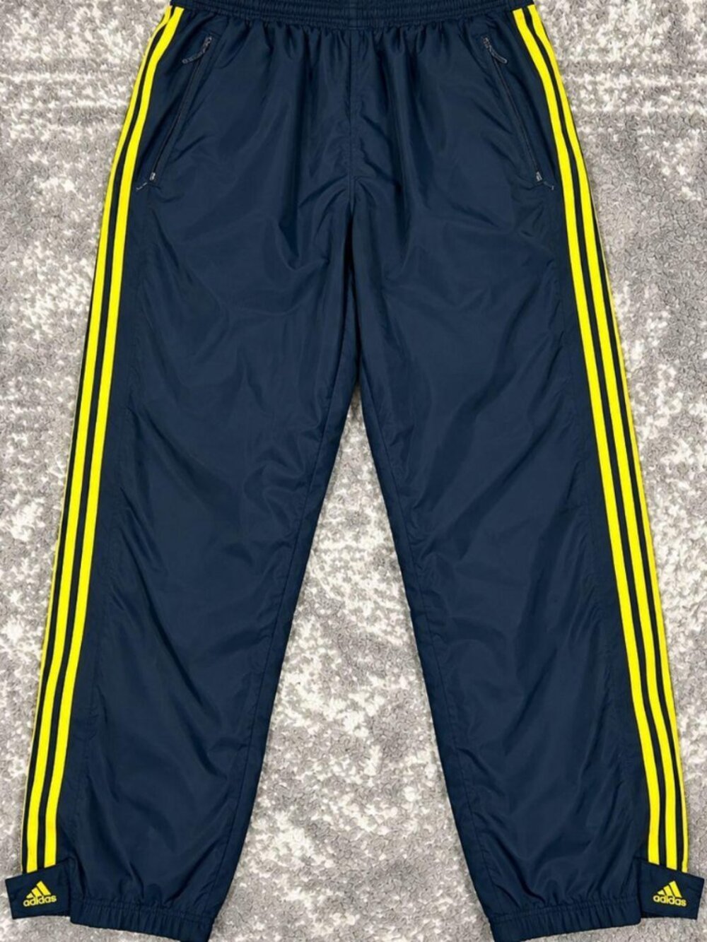 Adidas Navy & Neon Yellow 3-Stripe Track Pants